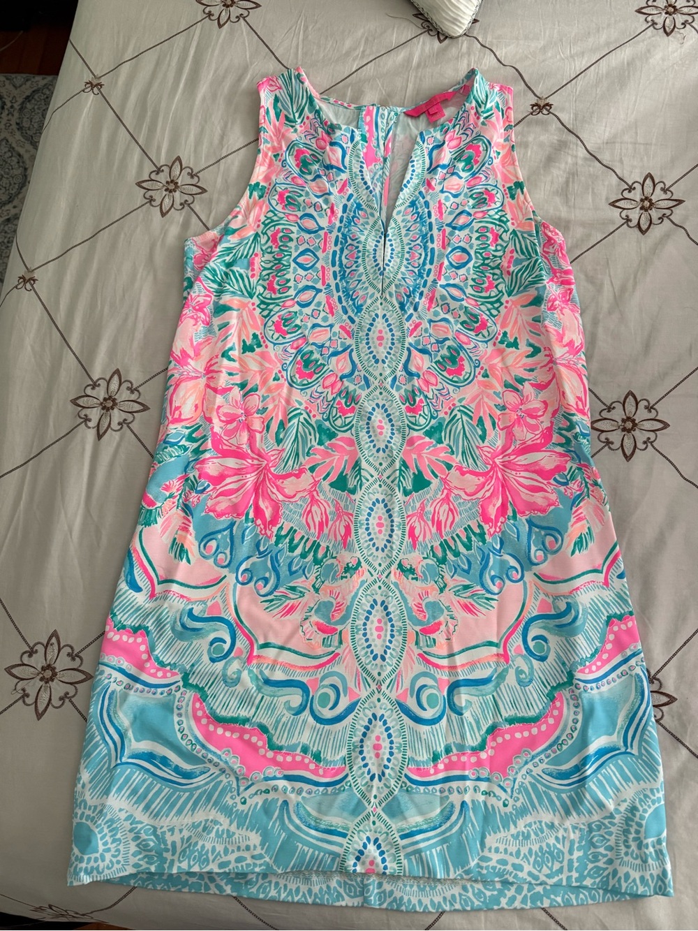 Lilly Pulitzer Pink Teal Blue Printed Shift Dress